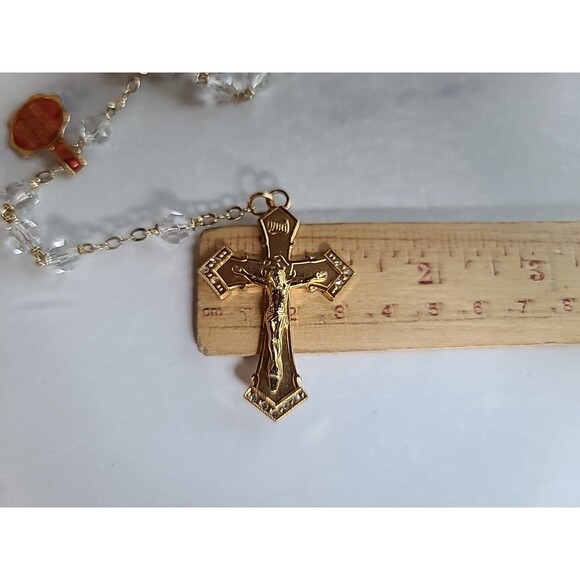 18KT Gold Plated Sterling Crystal Rosary Vintage - Picture 7 of 10